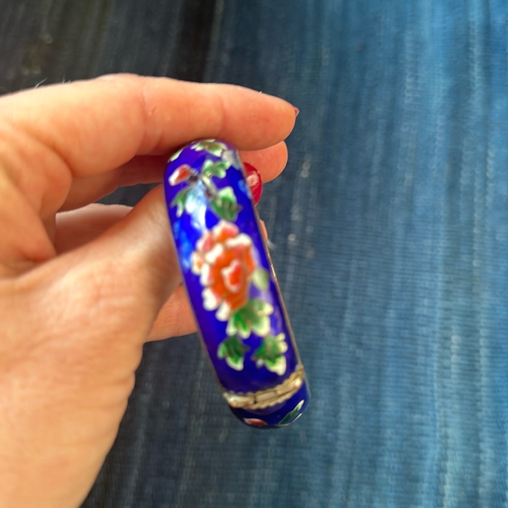Vintage Cobalt enamel Blue Flower bracelet